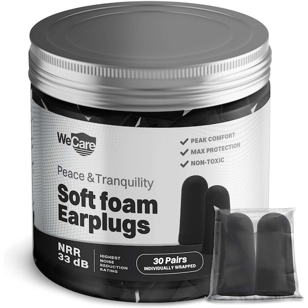 Wecare Foam Earplugs, 33 dB, Black, 30 PK WMN100194 - main